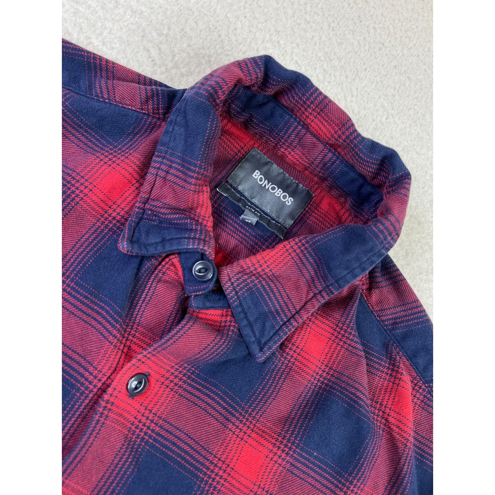 Bonobos Shirt Men's Medium Slim Fit‎ Red Plaid Button Up Cotton Casual